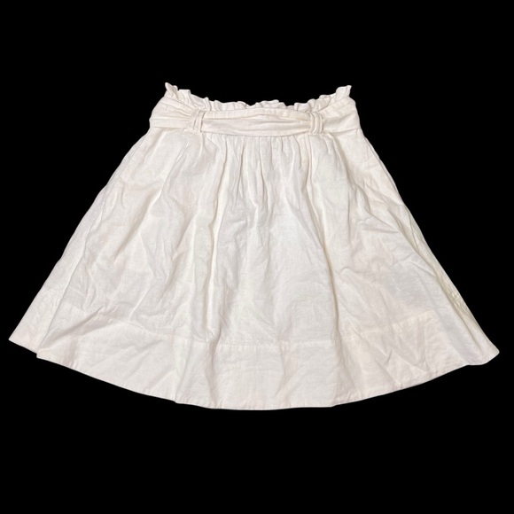 Odille Anthropologie White Linen Blend Peasant Skirt A-Line Size 2 Pockets Belt - Picture 1 of 14